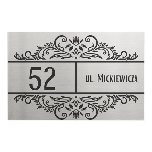 Tabliczka adresowa 30x20 cm – wzór 9, widok frontowy, stal szczotkowana