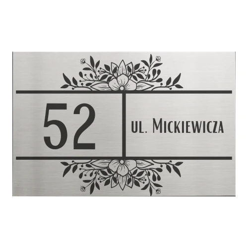 Tabliczka adresowa z dibondu stal szczotkowana – widok z przodu, wzór 12