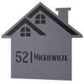 Prostokątna tabliczka domek z efektem stali – widok z przodu, wzór 4