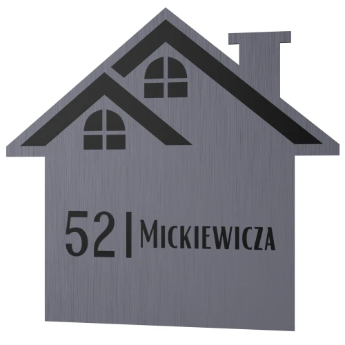 Prostokątna tabliczka domek z efektem stali – widok z przodu, wzór 4