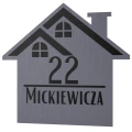 Tabliczka adresowa w kształcie domku – stal szczotkowana, wzór 3, przód