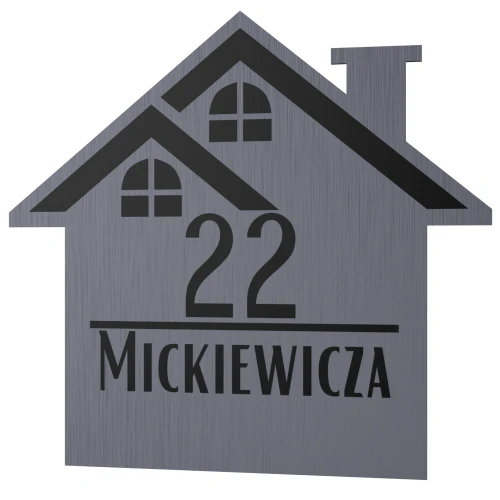 Tabliczka adresowa w kształcie domku – stal szczotkowana, wzór 3, przód