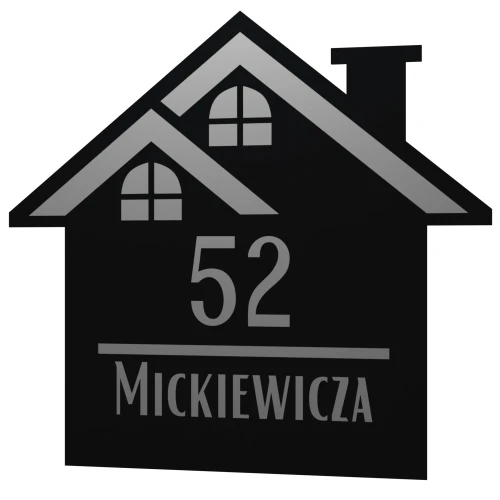 Tabliczka adresowa antracytowa w kształcie domku – wzór 3, widok frontalny