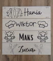 Drewniane tabliczki z imieniem dziecka do personalizacji kitchen helpera w stylu Montessori