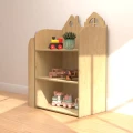 Estetyczna szafka w stylu Montessori z motywem domków i praktyczną biblioteczką boczną