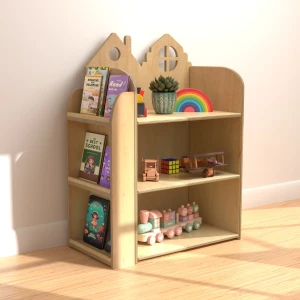 Szafka Montessori Domek z Biblioteczką – Drewniana Półka na Zabawki i Książki do Pokoju Dziecka  | Magic Trends Gallery