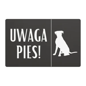 Tabliczka „Uwaga! Pies” - wzór 1 - 24x16 cm - dibond antracyt | Magic Trends Gallery