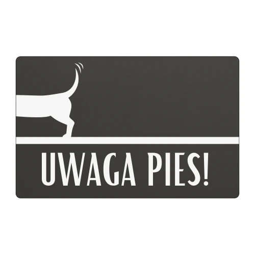 Tabliczka „Uwaga Pies!” antracytowa, pies w dynamicznej pozycji, wzór 2