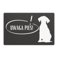 Tabliczka ostrzegawcza „Uwaga Pies!” – dibond antracytowy 3 mm, wymiary 24x16 cm, pies siedzący, wzór 4.