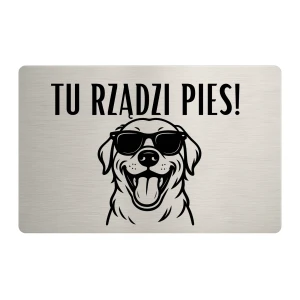 Tabliczka „Uwaga! Pies” - wzór 5 - 24x16 cm - dibond stal szczotkowana | Magic Trends Gallery