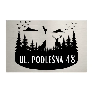 Tabliczka adresowa prostokątna 30x20 cm - polana – numer domu i ulica – dibond stal szczotkowana | Magic Trends Gallery 