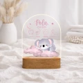 Lampka nocna LED Różowa Koala – metryczka dla dziecka z imieniem