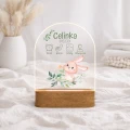 Lampka nocna Zajączek – metryczka urodzenia LED do pokoju dziecka