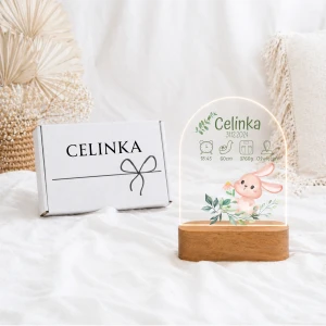 Metryczka urodzenia LED – lampka dla dziecka Zajączek | Prezent dla noworodka
