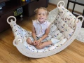 Bujak Drewniany z Różowy Las, zabawka Montessori dla  dziecka. Poduszka Różowy Las do bujaka Montessori, Bujaka dla dzieci z Poduszką Różowy Las. Różowy Las Poduszka do Bujak ze zjeżdżalnią i ścianką