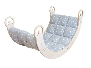 Bujak Drewniany z Poduszką Szare Gwiazdy dla dziecka Rocker Montessori Zabawka Edukacyjna Montessori Prezent dla mlaucha MagicTrendsGallery