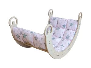 Bujak Drewniany z Poduszką Różowe Gwiazdki dla dziecka Rocker Montessori Zabawka Edukacyjna Montessori Prezent dla mlaucha MagicTrendsGallery